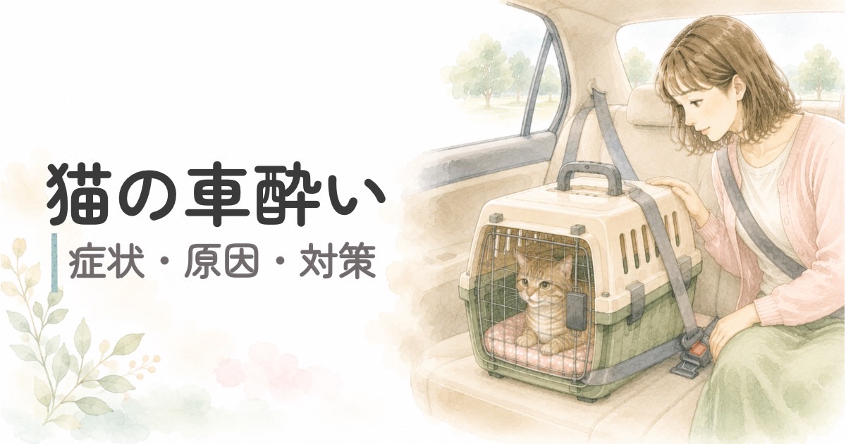 車内で固定されたキャリーに入るシニア猫の様子を確認する飼い主