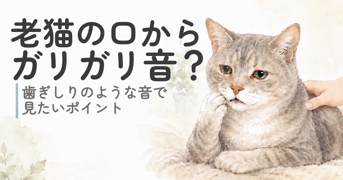 口元を気にするシニア猫を飼い主が見守るイメージ