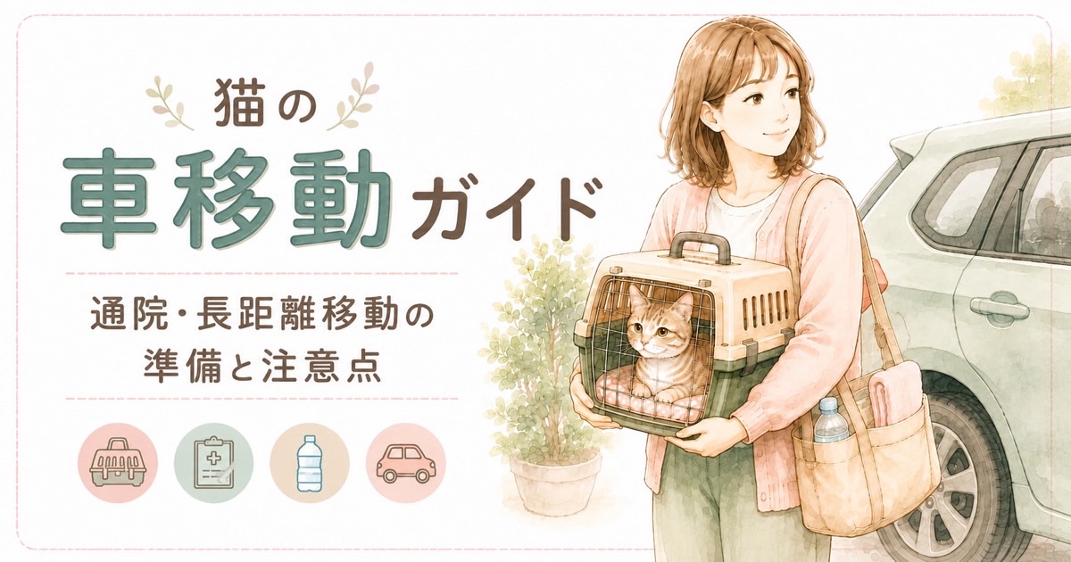 猫をキャリーに入れて車で移動する準備をする飼い主