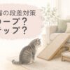 シニア猫の段差対策としてスロープとステップを比較するイメージ