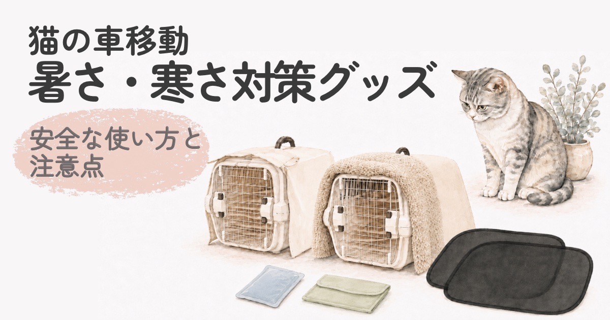 猫の車移動で使う暑さ寒さ対策グッズのイメージ