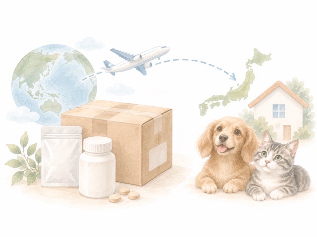海外から届くペット用の商品と犬・猫を描いた個人輸入代行の仕組み