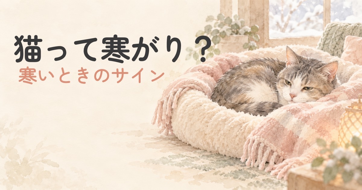 寒そうに丸くなる猫を描いた冬のアイキャッチ